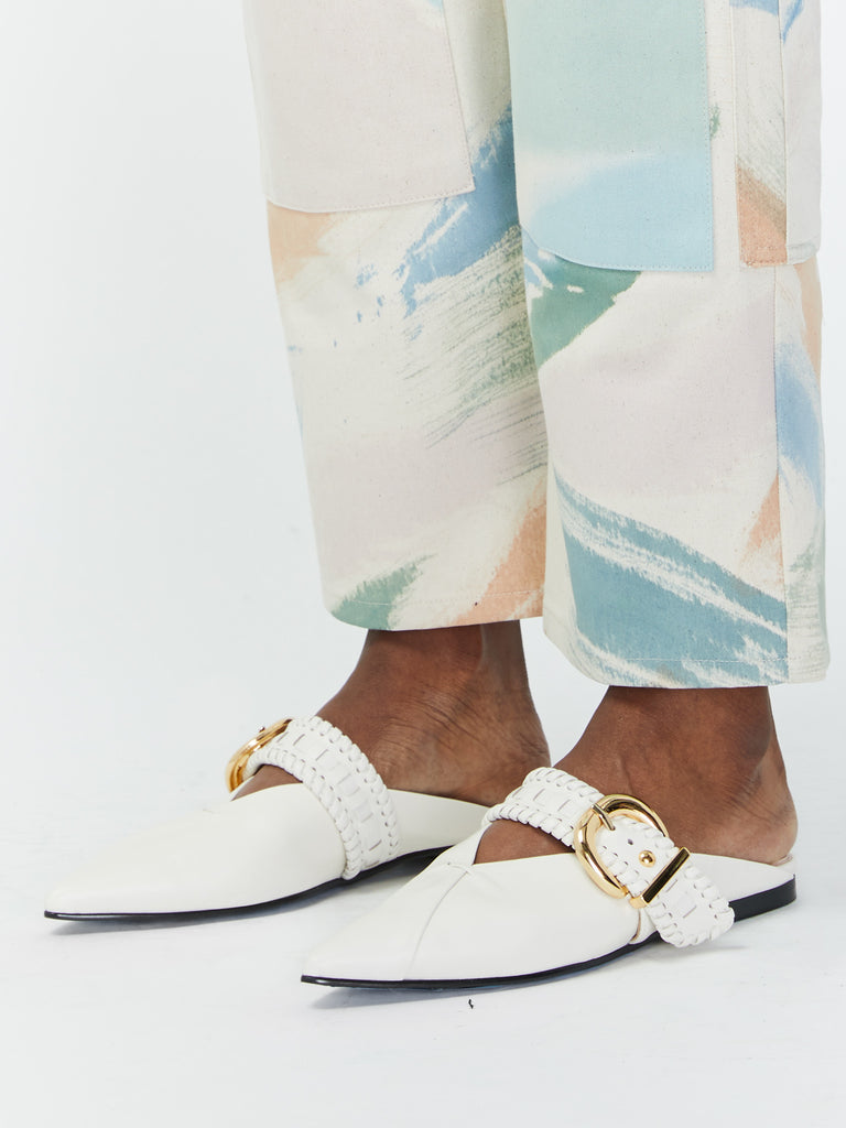 Turnover Strap Slippers - White by Reike Nen