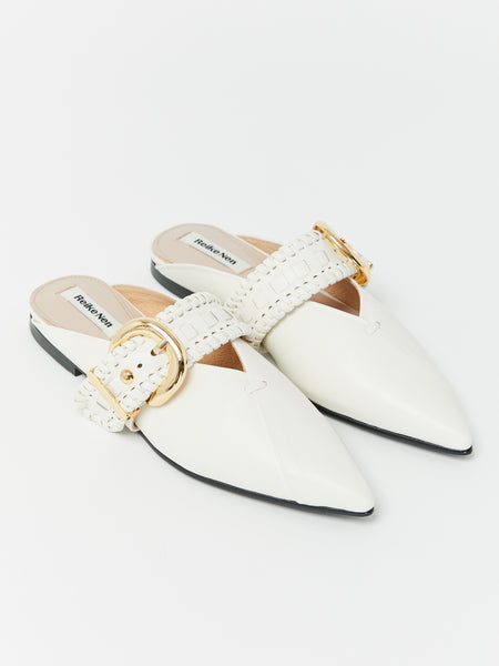 Turnover Strap Slippers - White by Reike Nen