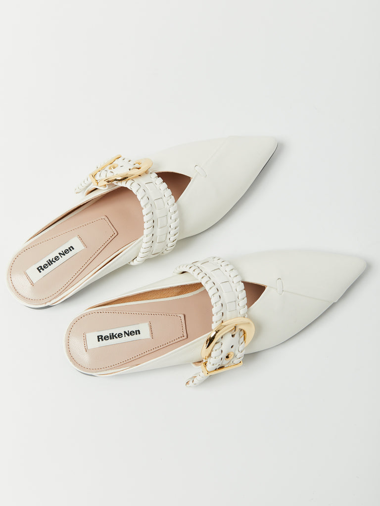 Turnover Strap Slippers - White by Reike Nen