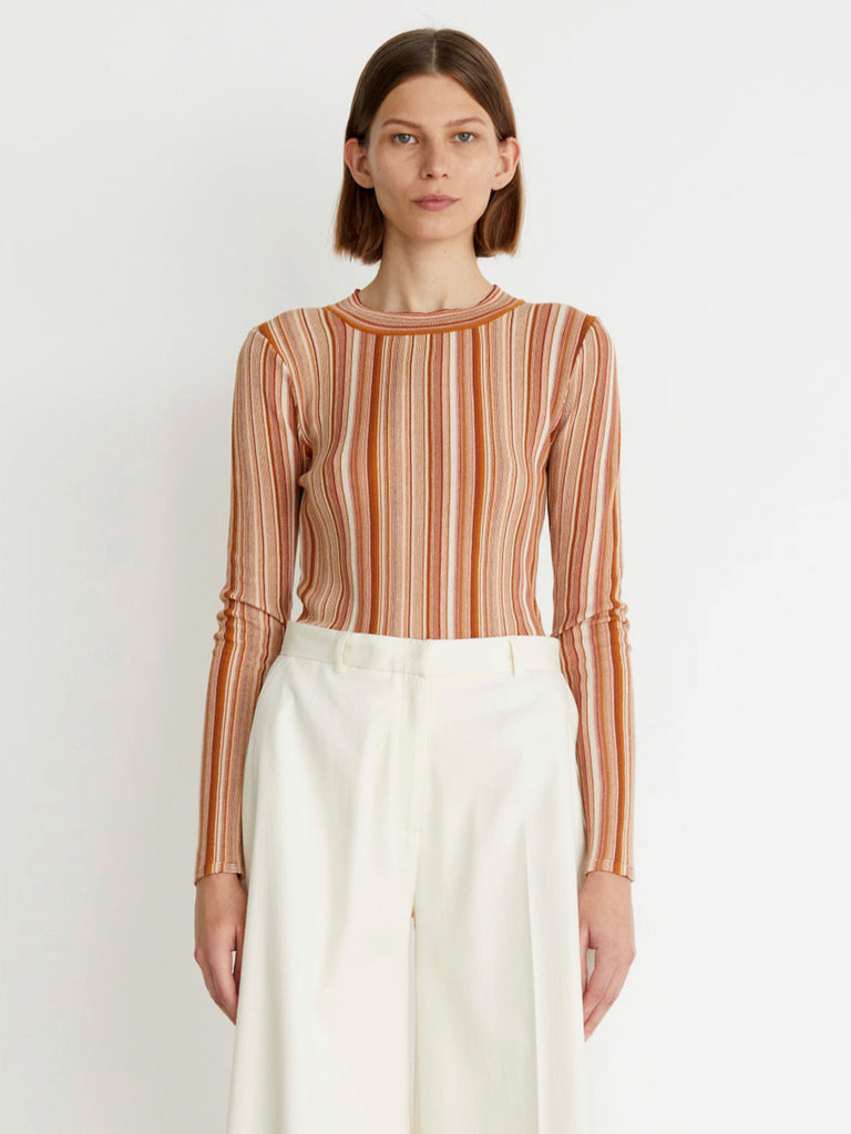 Vala Stripe Top - Faded Terracotta by Rodebjer